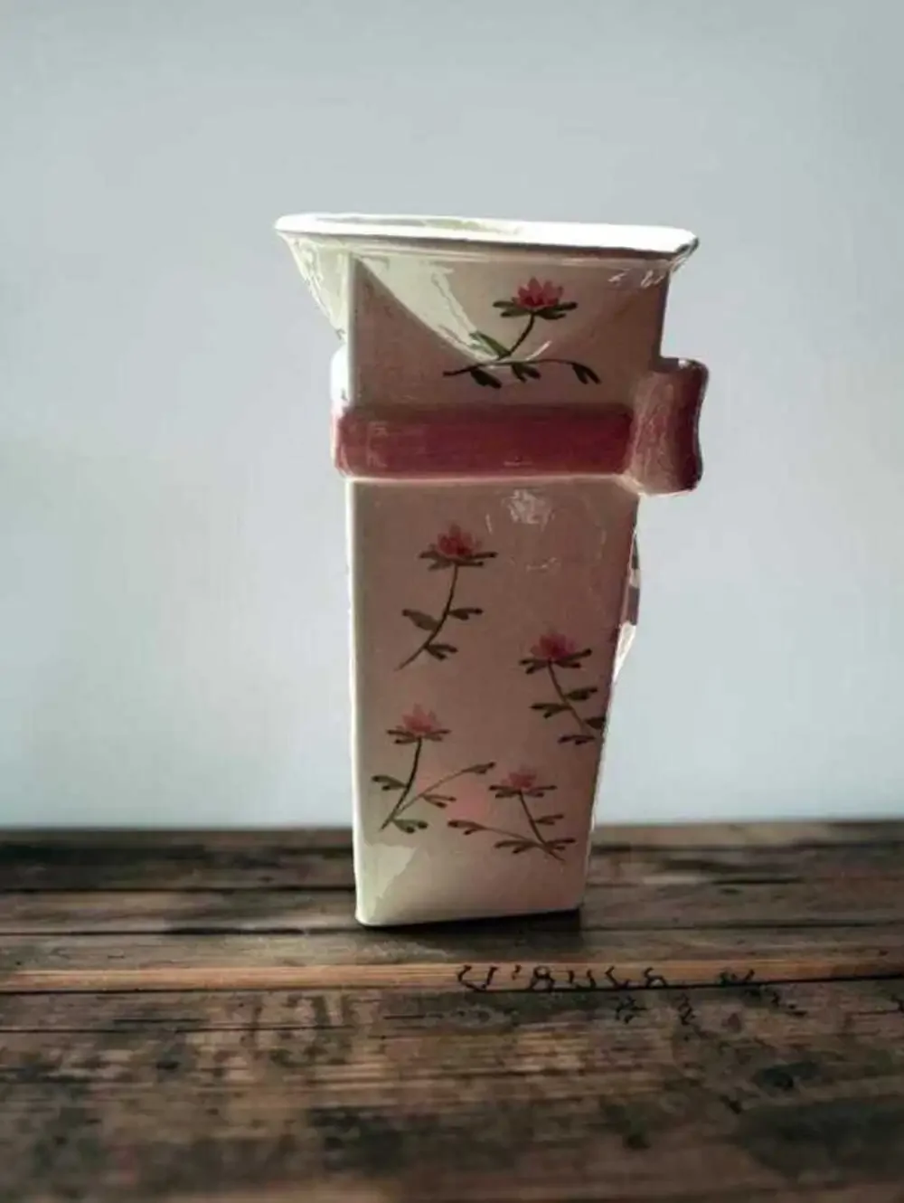 Coastal Granny Decor Rose Motif Vase, Pink Ceramic, Small Mantel Accent